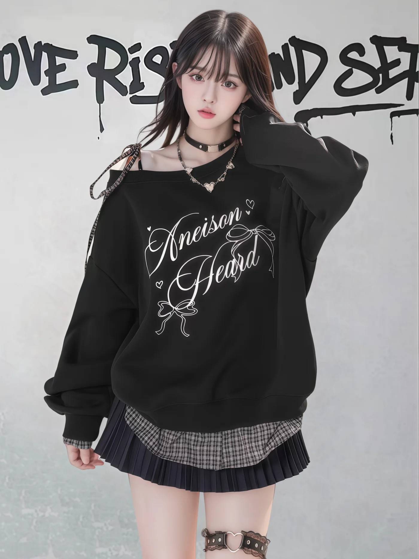 American Fashion Streetwear Lace-up Bow Off-Shoulder Long Sleeve Sweatshirts Women Casual Loose Cool Girl Versatile Shirts Tops