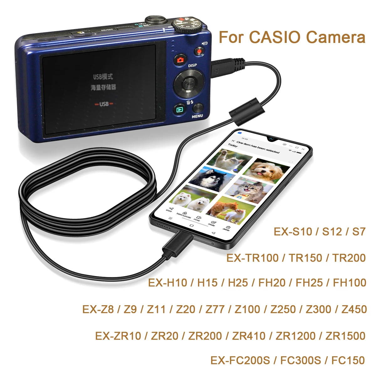 for CASIO camera Upload pictures directly onto Android phone.for TR150 TR100 ZR200 ZR15 FC200S Z3000 EX-S7 S10 H10 TYPEC Cable