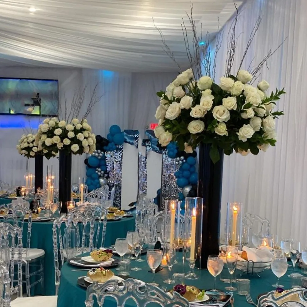 

3-10pcs)2-120cm metal Pedestal Riser not Acrylic Floral Stand Acrylic walkway Pillar for Wedding Decoration