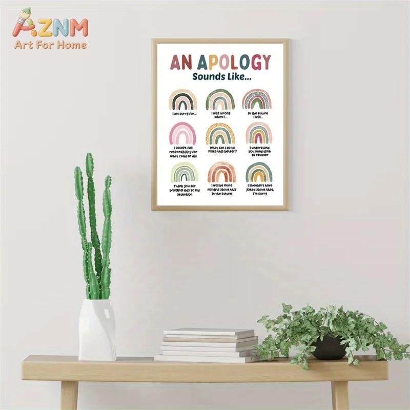 AZNM An Apology Sounds Like Canvas Wall Art Boho Rainbow Positive Affirmations Poster Kids Educational Classroom Decor Unframed