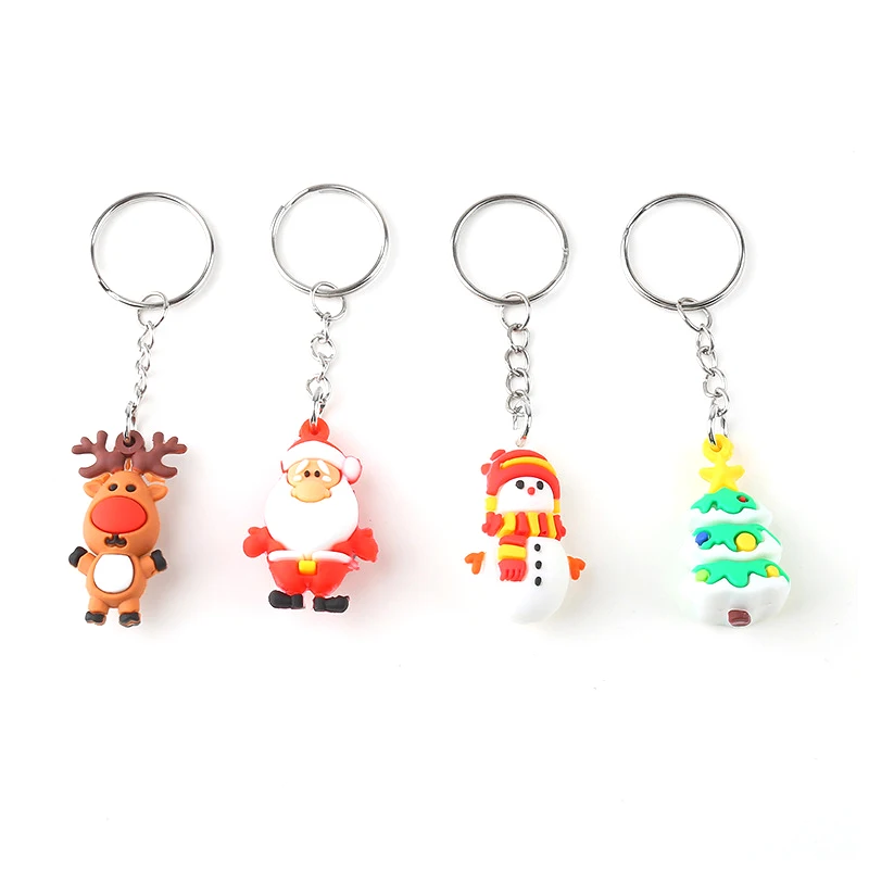 Silicone Mini Santa Claus Reindeer Elk Keychain Women Cute Girls Snowman Key Chain On Bags Jewelry Christmas Day Children Gift