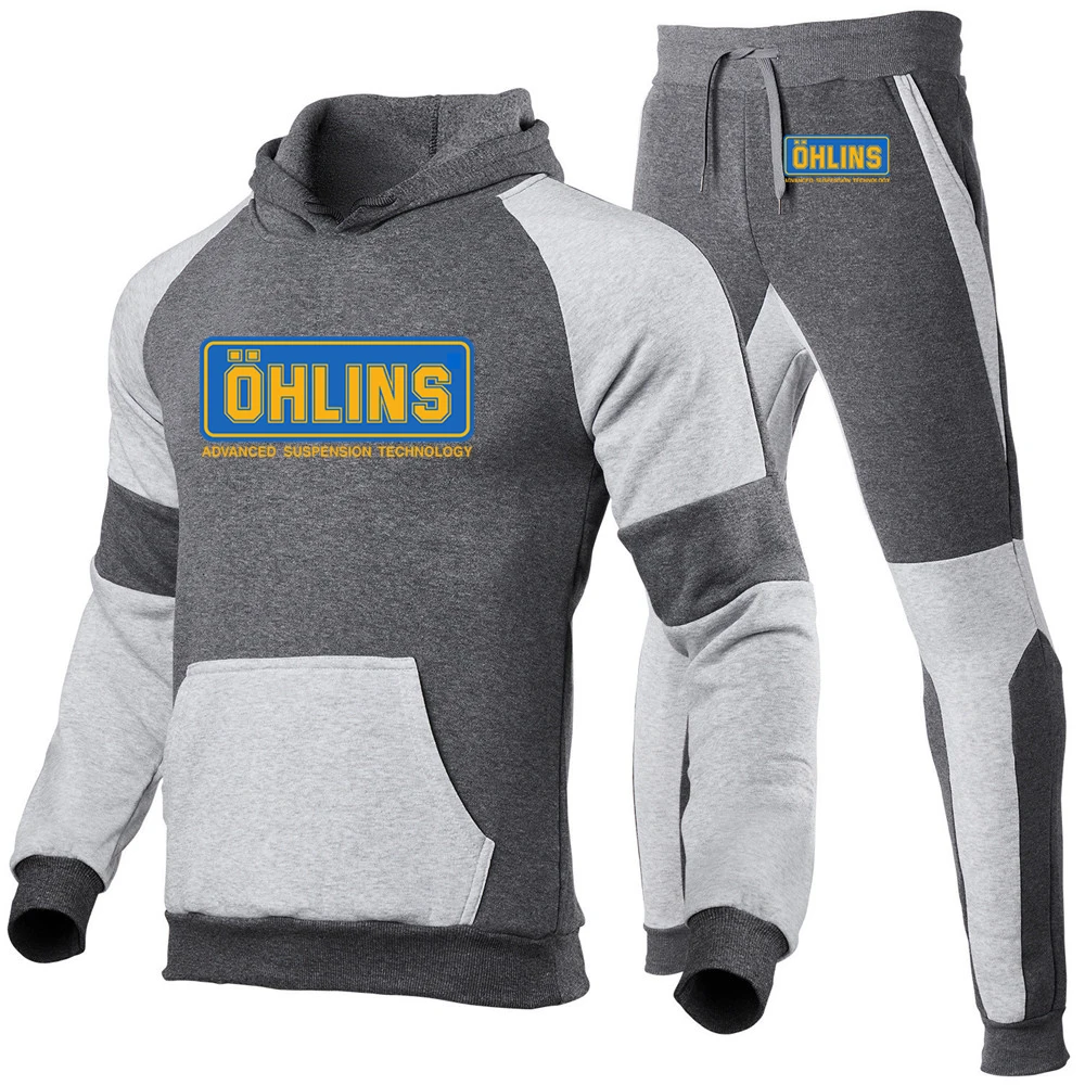 2025 Spring And Autumn Ohlins Logo Printing New Men's Patchwork Color Set Casual Hoodie + Sweatpant Fashion Suit