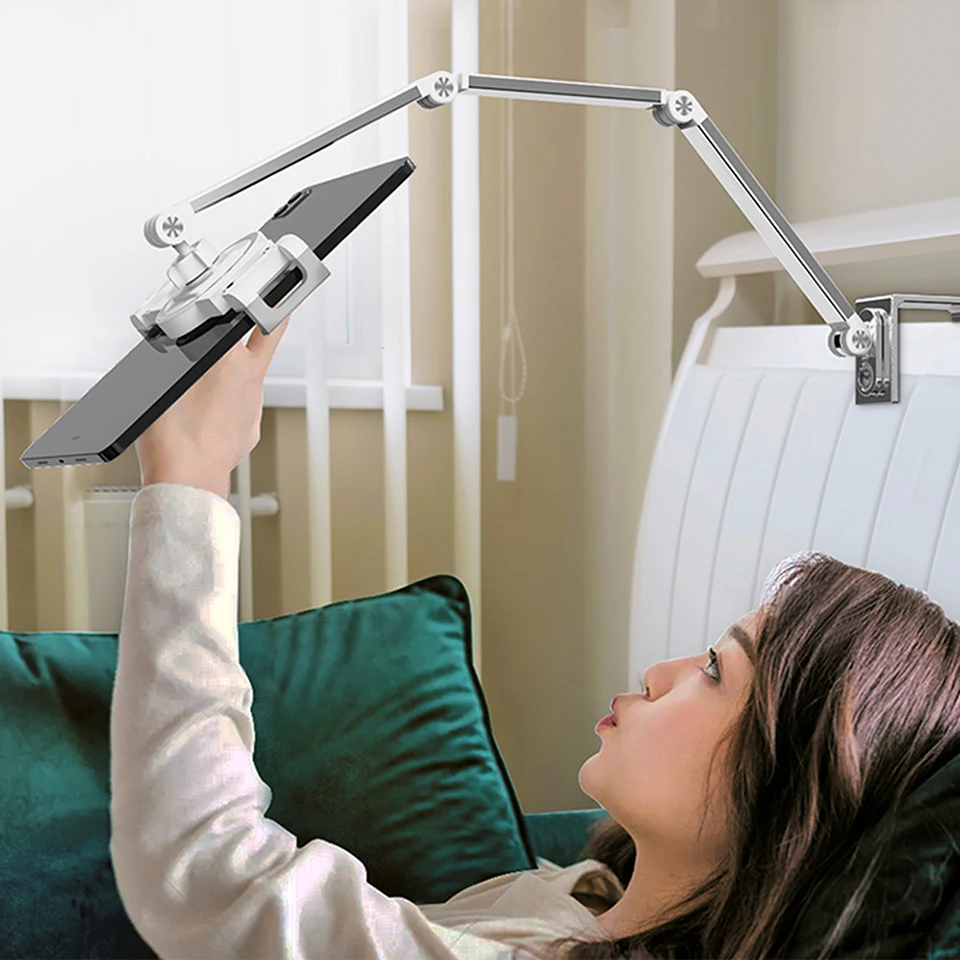 HKYC-Soporte de escritorio de aleación de aluminio para tableta, brazo ajustable para cama, soporte perezoso para iPad, tableta y teléfono inteligente