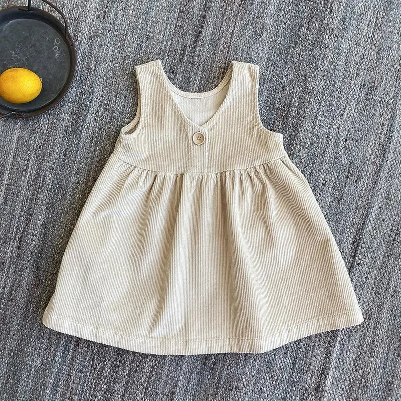 Toddler Girl Jumper Dress Corduroy Beige Sleeveless Clothing Baby Little Girls Fall Dresses Size 6 1 2 3 4 5 6 Years Spring