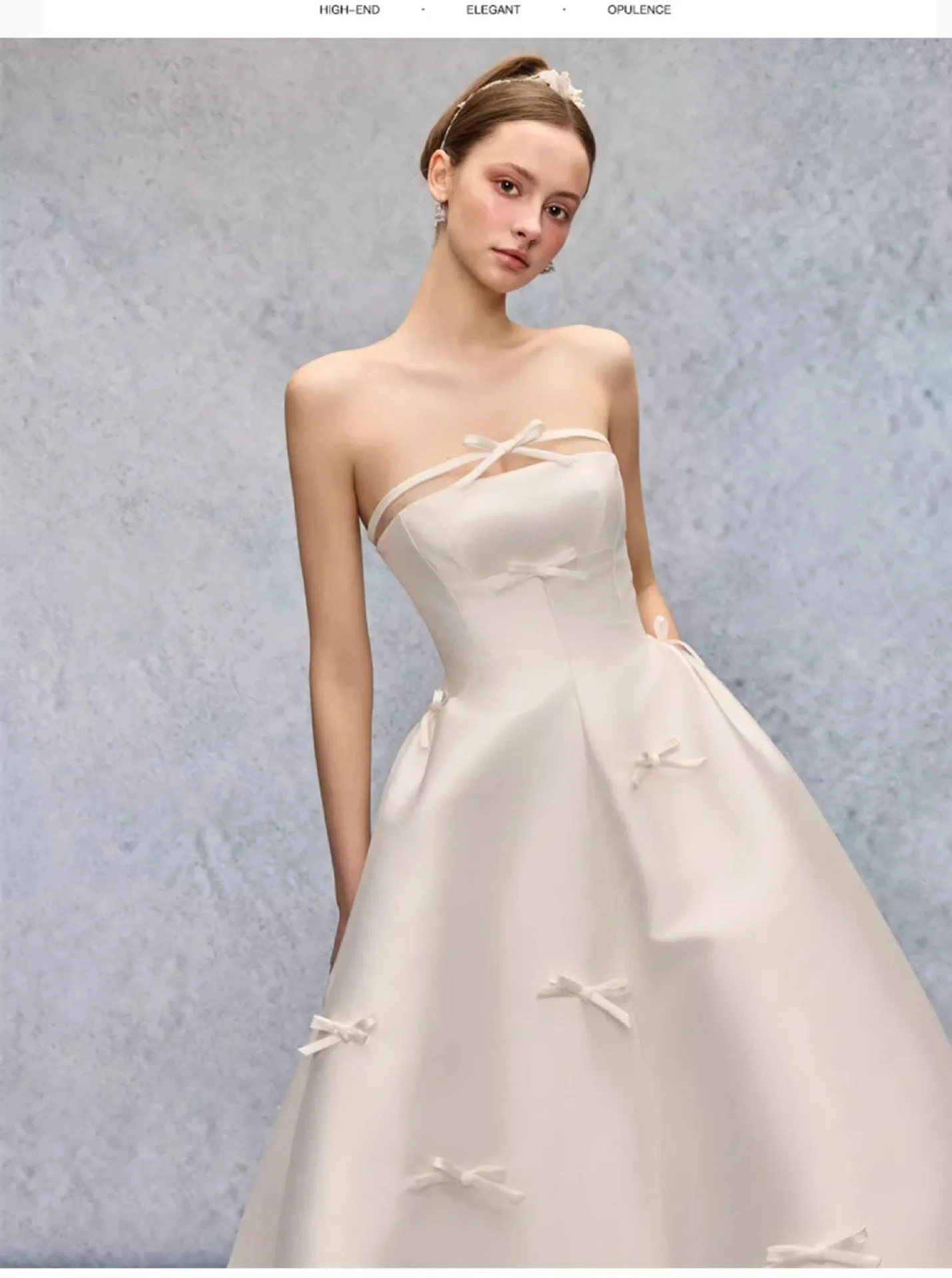 Abiti da sposa coreani Bowith Abito da sposa in raso con fiocco senza spalline Abito da sposa senza maniche lungo fino al pavimento personalizzato