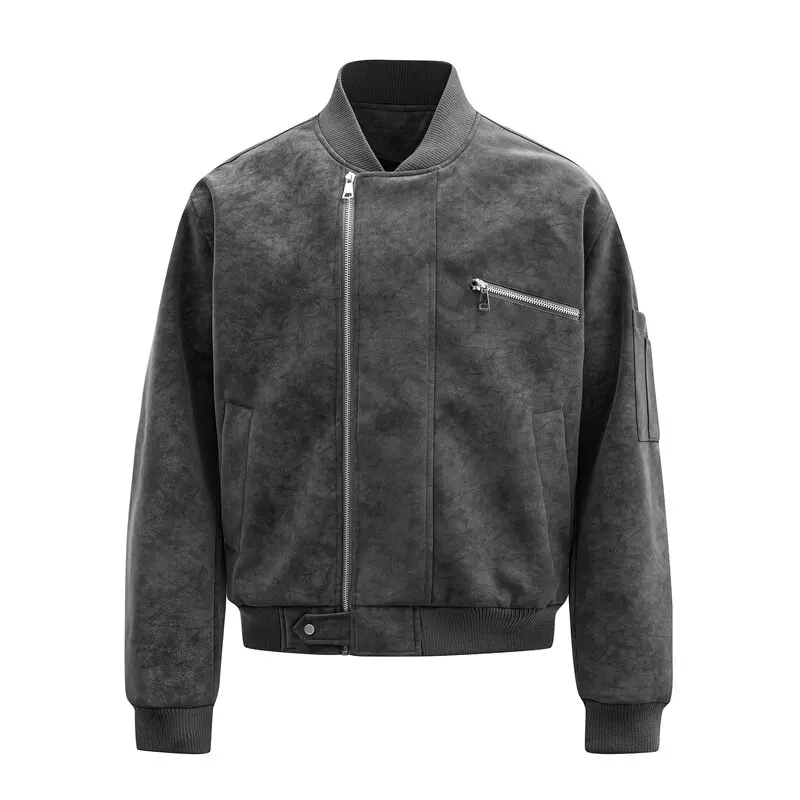 

ARC Outdoor Teen Vintage Leather Jacket for Men Motorcycle Baseball Collar Over Spring/Fall Stand-up Collar Flight Suit Jacket