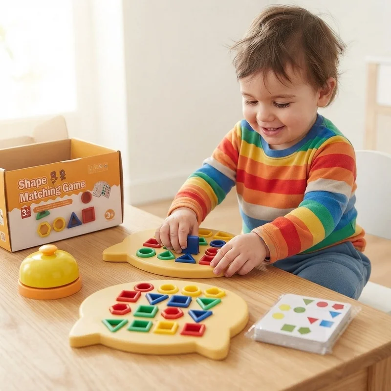Shape Matching Puzzle Toy with Colorful Geometric Pieces for Toddlers and Kids to Develop Skills