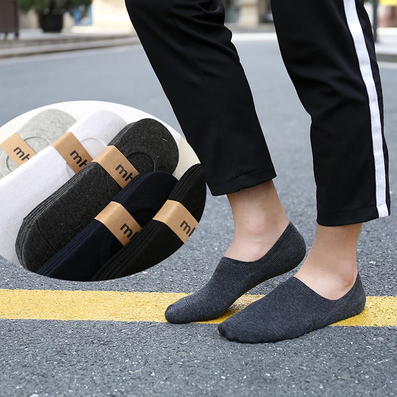 5/10/20 Pasang Kaus Kaki Pendek Unisex Warna Solid Bernapas Menyerap Keringat Kaus Kaki Tak Terlihat Pria Wanita Lembut Kasual Kaus Kaki Tanpa Tali