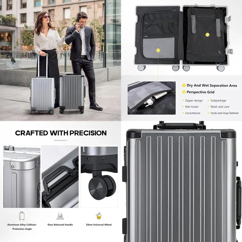 

Aluminum-Magnesium 20 Carry-On Suitcase with TSA Lock, Silent Wheels, Ideal for Business Travel (Gunmetal Gray)