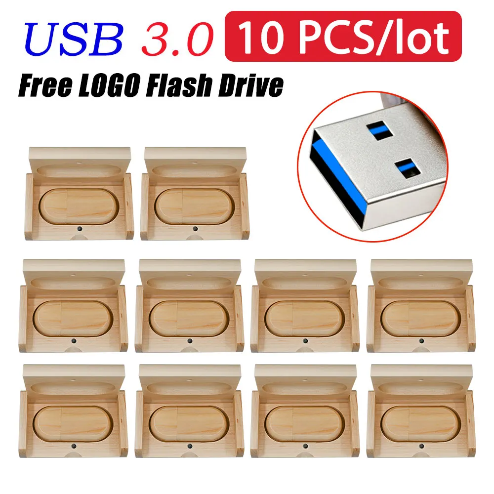 10PCS Wooden Box USB 3.0 Flash Drive 128GB Creative Gift Memory Stick 64GB Red Wood Pendrive 32GB Carbonized Bamboo U Disk 16GB