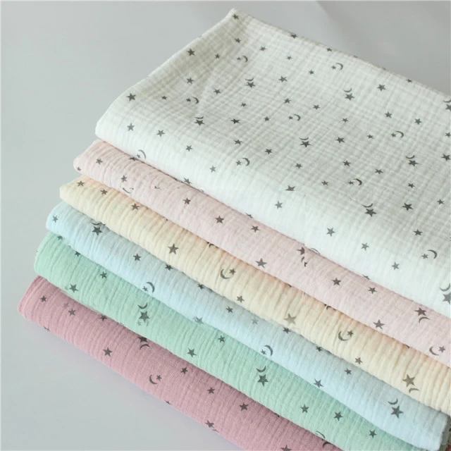 100*135cm Soft Star Print Cotton Sewing Fabric Crepe Double Layer Gauze Cloth Valentine's Day Diy Towel Material tela telas por