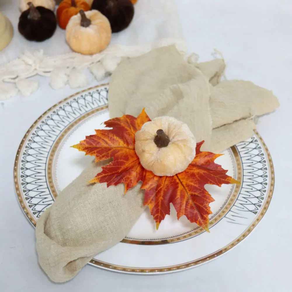 Fall Harvest Napkin Holders Foam Velvet Pumpkin Maple Leaf Design Tableware Accessory For Hotel Restaurant Kitchen Dinner