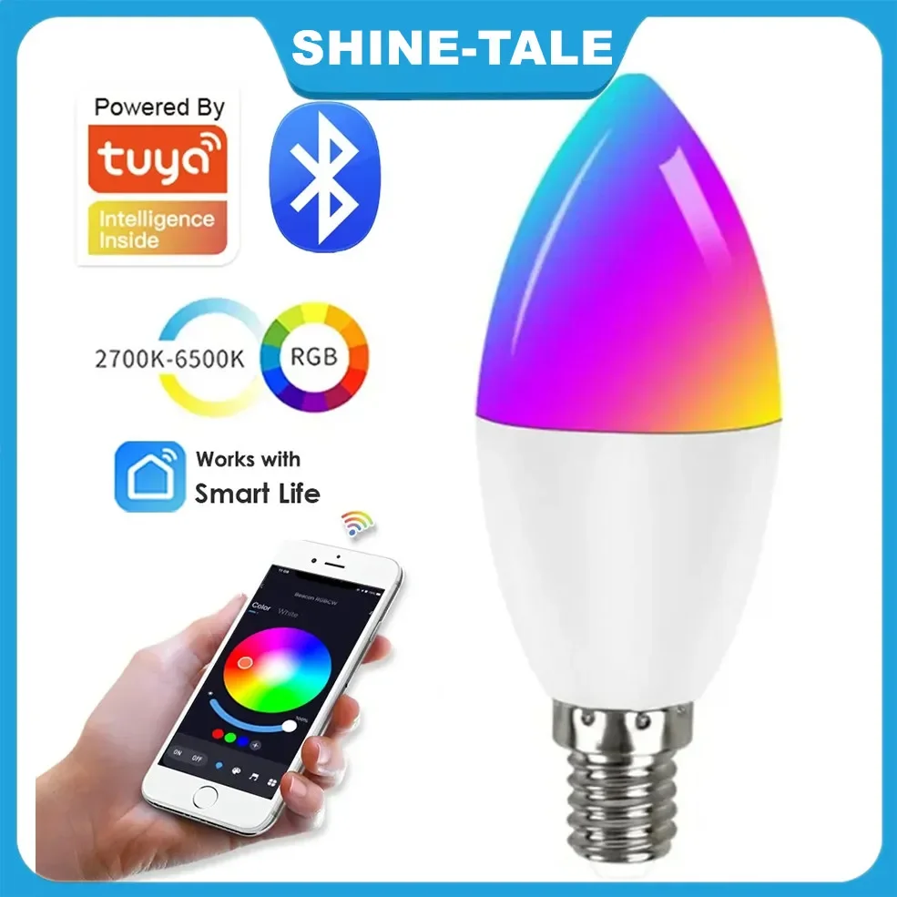 

TUYA Smart Light Bulb E14 RGB Bluetooth Candle Crystal Lamp 110V 220V Dimmable Smart Life Group APP Control for Room Decor T g