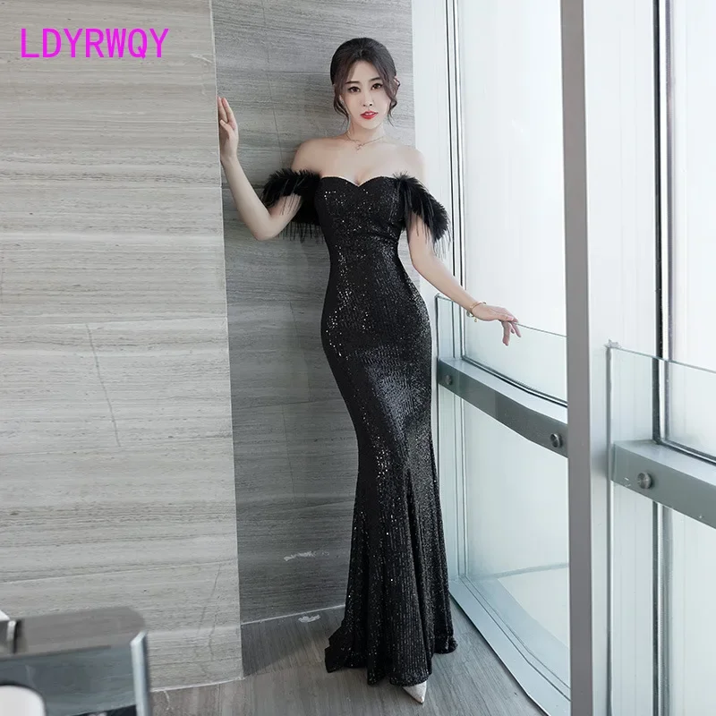 

Autumn and Winter Sexy Long Sequin Fishtail Toast Dress New Temperament Celebrity Annual Party Evening Dress