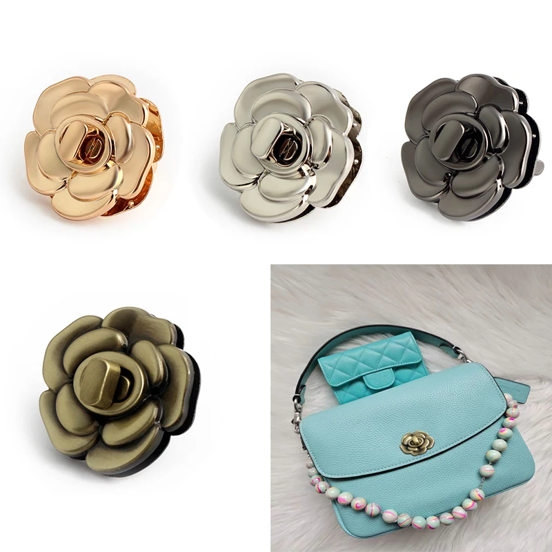 2PCS Camellia Metal Bag Decorative Lock Messenger Bag Shoulder Bag Turn Lock DIY Wallet Hardware Fixings
