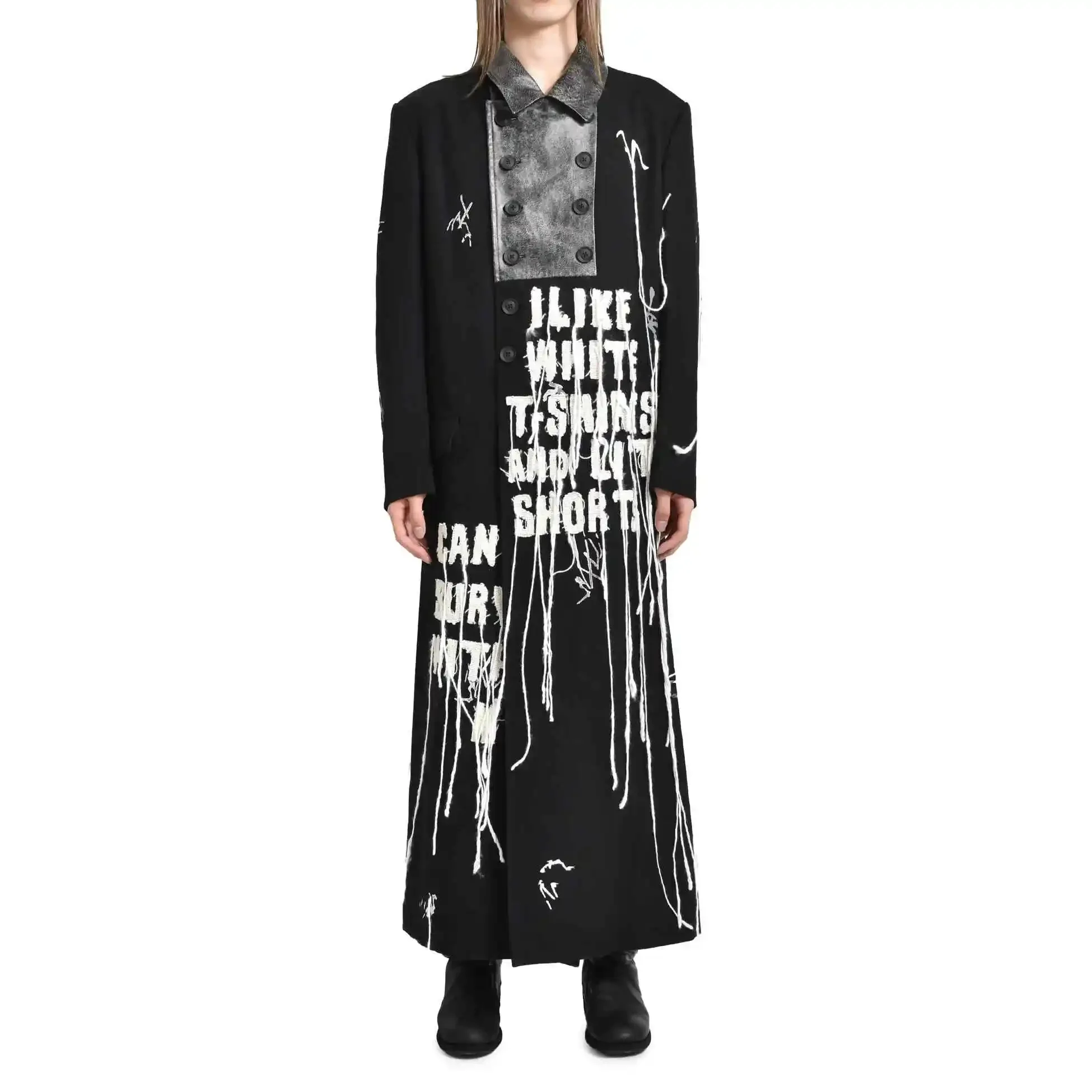 

YOJI OOAK шерстяная лоскутная ткань с буквенным принтом и кисточками, длинное пальто с вышивкой, костюм, ветровка для мужчин