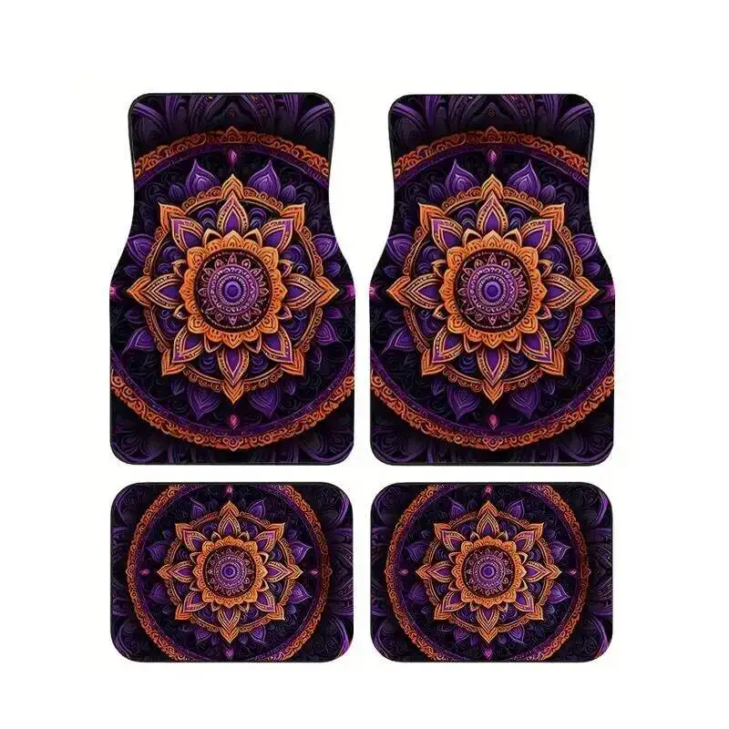 

Purple Orange Bohemian Car Floor Mats 4Pcs Waterproof Anti Slip Auto Foot Carpets Interior Protective Accessories For Auto Use