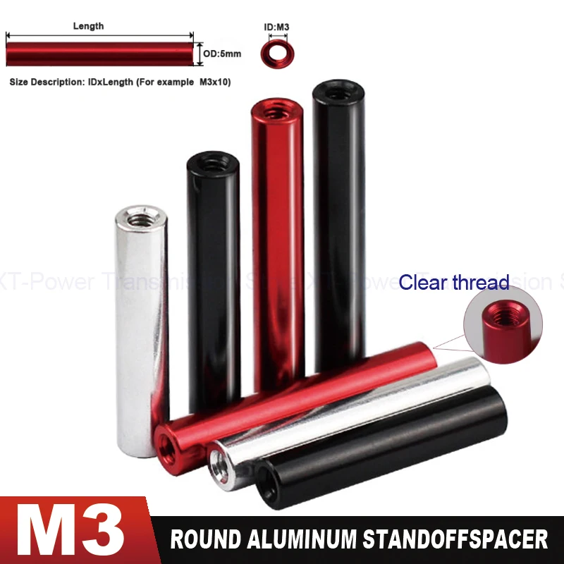 10Pcs M3 Aluminum Round Standoff Spacer Thread Sleeve 6mm-100mm Nut Connection Column Fpv Model Rack Drone Rack Aluminum Column