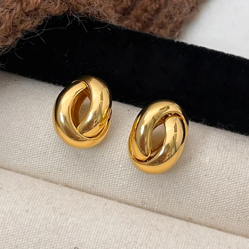 

PONYKISS 925 Sterling Silver 18K Gold Geometric Stud Earrings for Women Vintage Fine Jewelry Minimalist Light Luxury Accessories