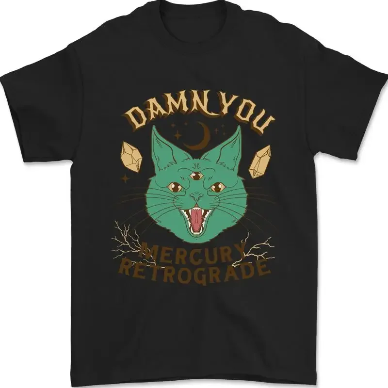 Evil Cat Damn You Mercury Retrograde Mens TShirt 100% Cotton