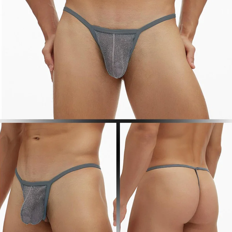 Men's Sexy Mesh Thongs Solid Color Low Waist See-through Penis Pouch G-string Transparent T-back Gay Panties Briefs Underwear