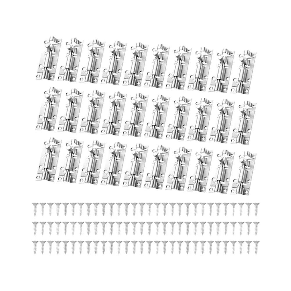 1/30pcs Stainless Steel Small Square Bolt For Cabinet, Door And Window Sliding Surface= Mounted Security Lock Buckle Hardware