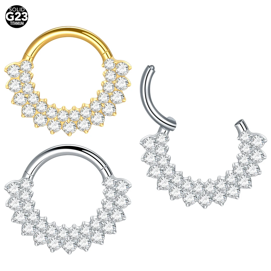 1PCS Titanio 16G CZ bisagrado Clicker segmento anillo de aro 8mm CZ Daith pendiente cartílago concha Tragus septum nariz perforación joyería