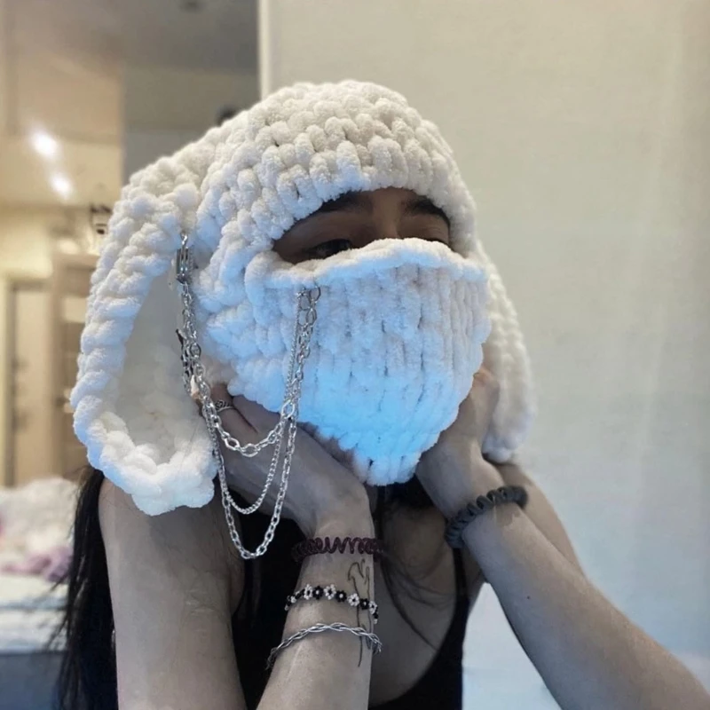 White Color Knitted Eye Exposed Hat Elastic Hat Ear Protects Hat Warm Fluffy Winter Knitted Cycling Skiing Supplies O12 22 Drops