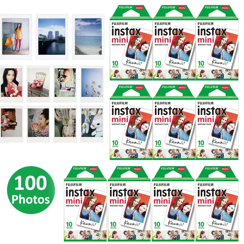 10-100 arkuszy papieru fotograficznego FUJIFILM White Edge Mini 11 8/9/7s/25/90/12 uniwersalny 3-calowy jednorazowy papier fotograficzny Fujifilm