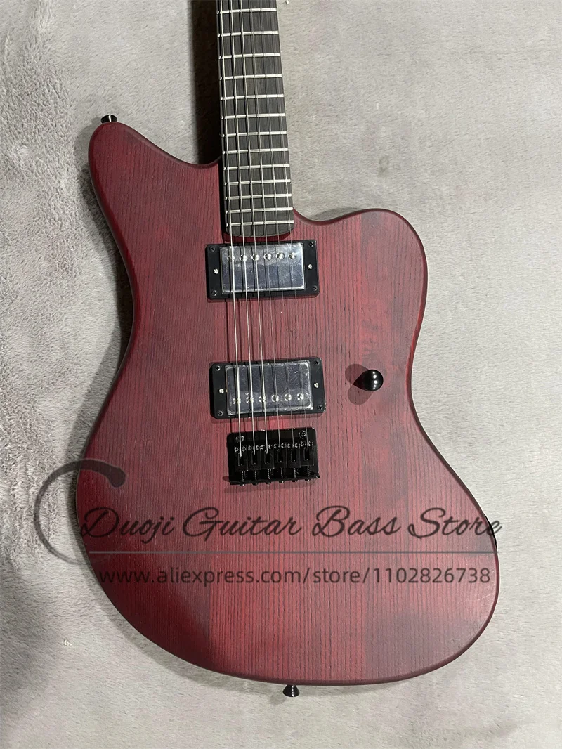 Matte brown red electric Guitar Ash wood body Maple Neck Rose wood fingerboard 22 Frets fixed bridge black tuner support cus