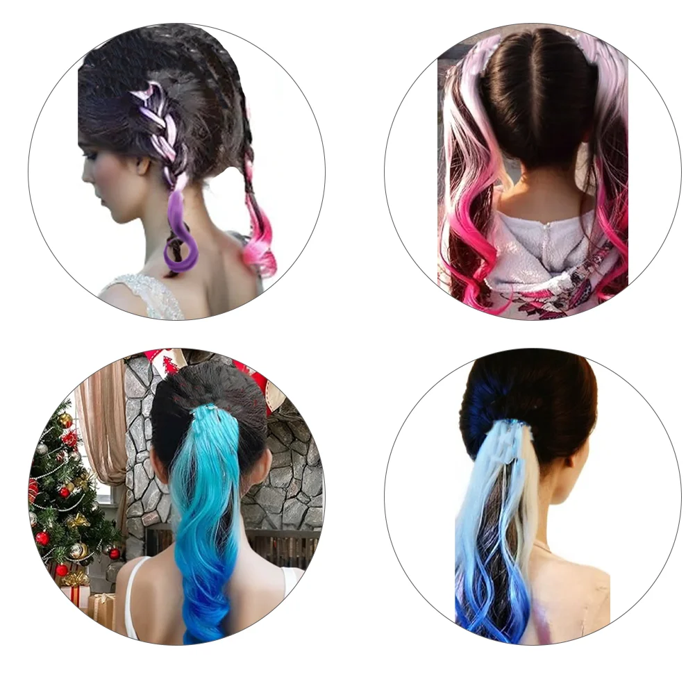 Extensions de cheveux synthétiques colorés pour enfants, extensions de queue de cheval bouclées, légères, avec élastique, 14 po