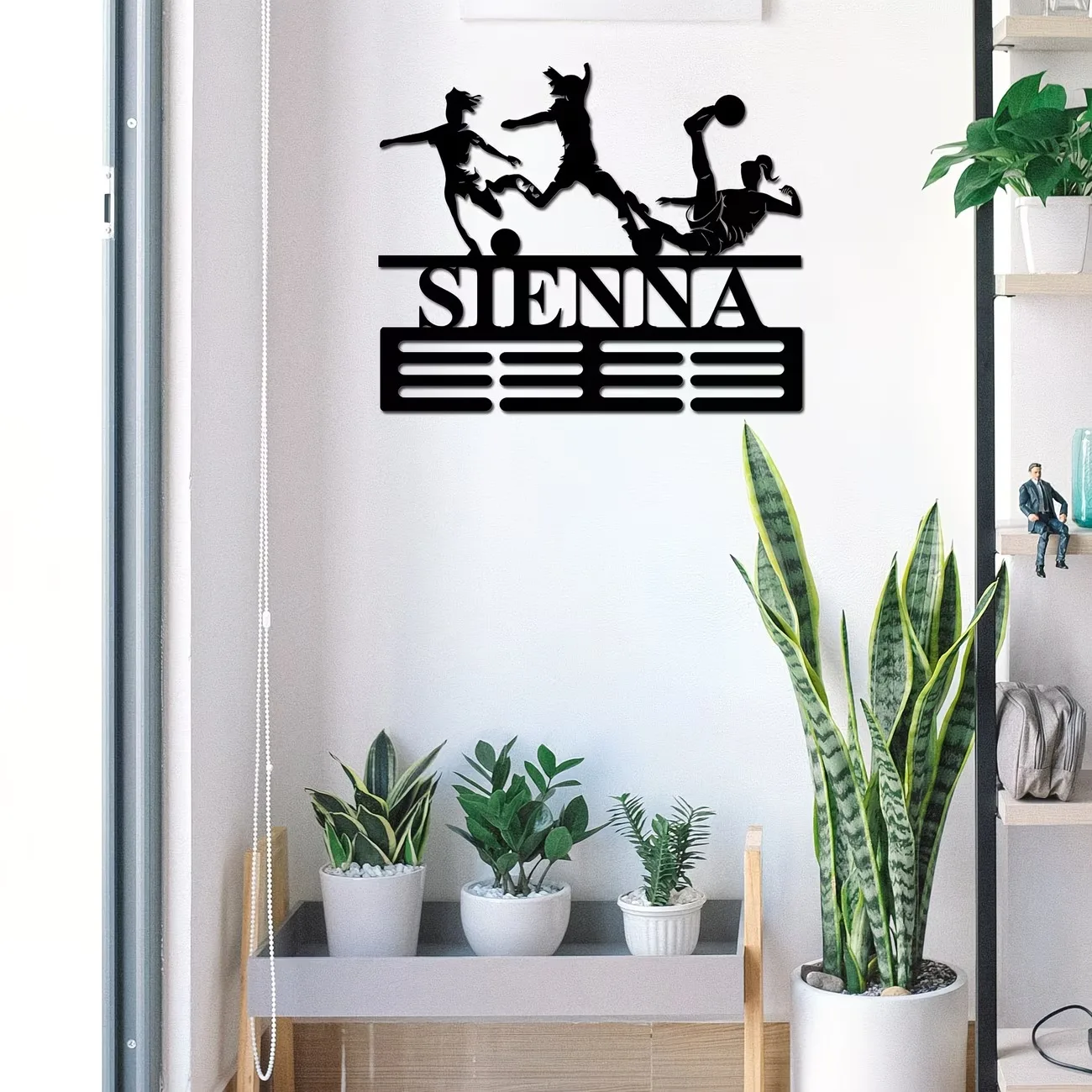 Personalized metal Soccer Girl Medal Display Rack, Features a Ribbon Ladder Design, Perfect for Decorating a Soccer Honor Wall view 6