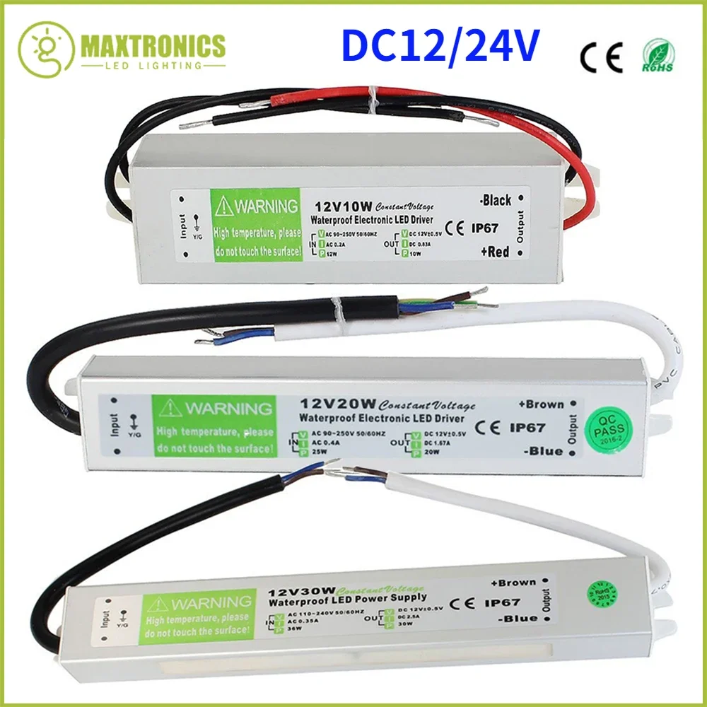 IP67 Led Power Supply Adapter Transformer Driver AC90-250V to DC12V/24V 10W-150W Waterproof Electronic Outdoor Led Strip Lamp