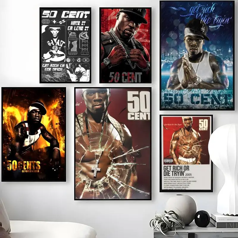 Singer 50 C-Cent Poster Waterproof Self-Stick Wall Art Stickers, Removable Wall Decor for Living Room and Bedroom