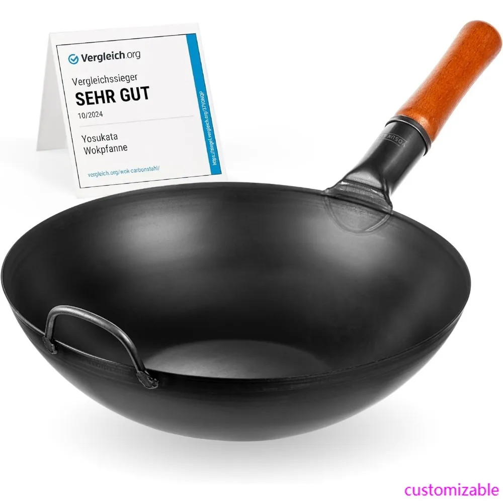 مقلاة 13.5 من الفولاذ الكربوني مع قاعدة مسطحة مناسبة مسبقًا للقلي والشواء والطهي في الهواء الطلق