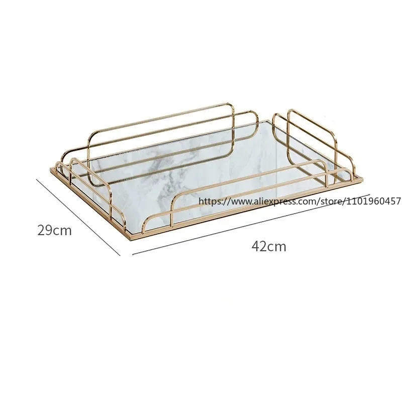 Golden Stroke Glass Mirror Rolling Tray Nordic Large Rectangle Tea Cup Wine Set Coffee Table Trays Decorative Organizer Kitchen