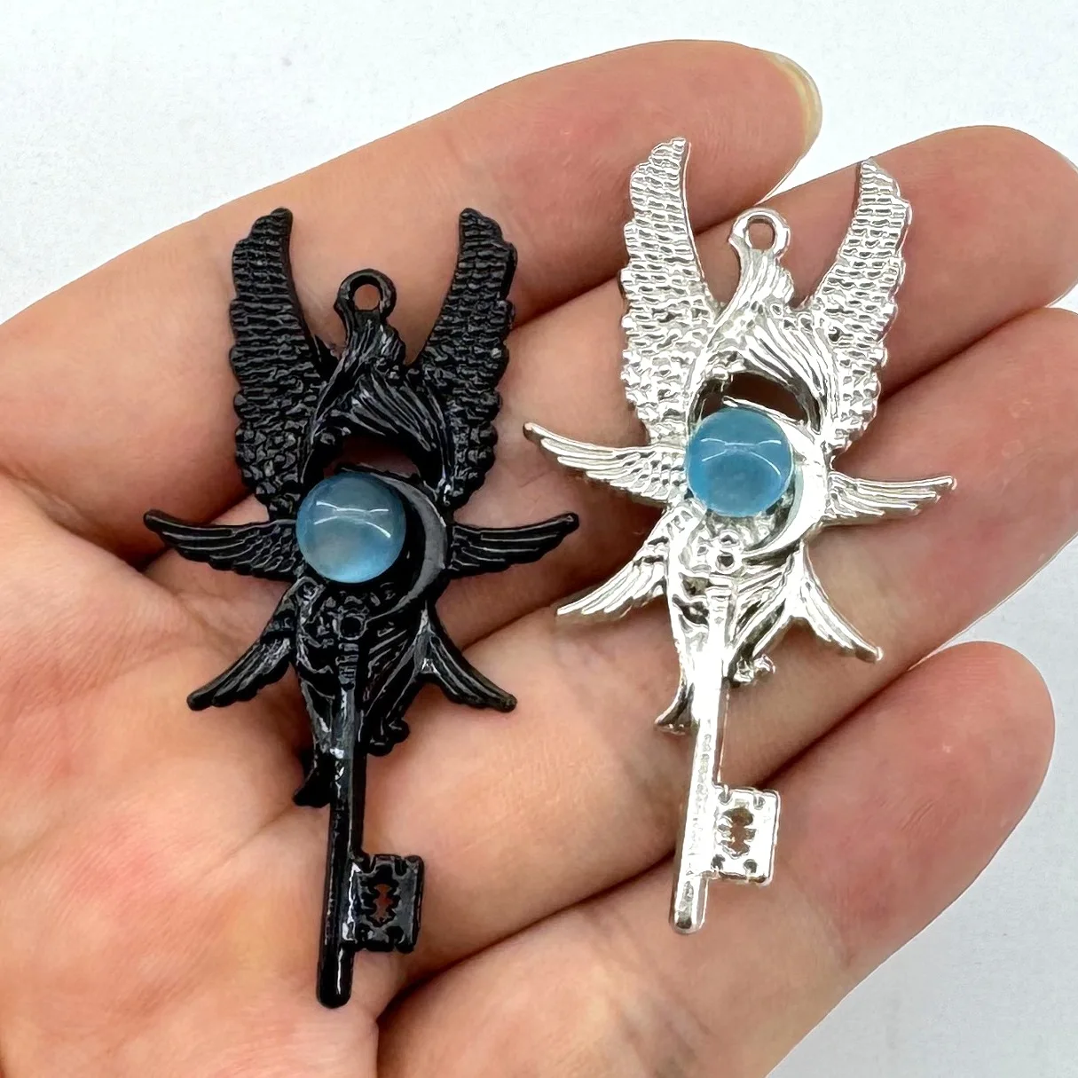 10PCS Moonstone Angel Wings Key Pendant Necklace Retro Luxury Men's and Women's DIY Accessories