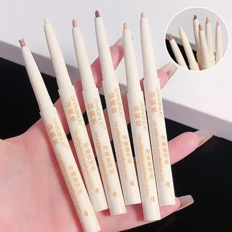 2 in 1 Silkworm Pen Coloring Eye Shadow Pencils Shimmers Glue Eyeliner Natural Brightening Glitter Waterproof Women Cosmetics