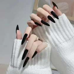 24 pezzi 3D lunghi mandorla unghie finte rosso nudo balletto stiletto indossabile unghie finte milktea colore gelatina copertura completa stampa sulle punte delle unghie