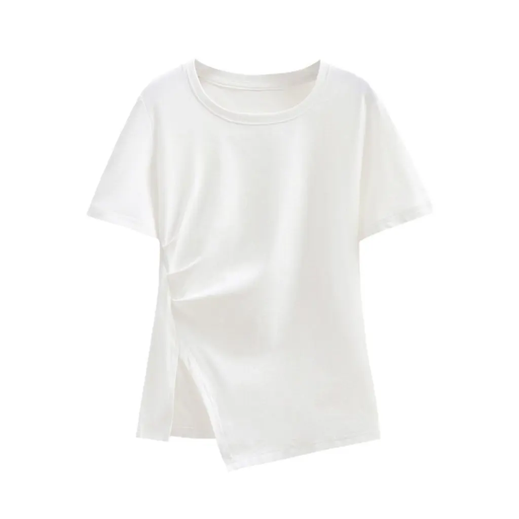 

Desansil женская влагопоглощающая быстросохнущая футболка с боковым швом и короткими рукавами, защита от солнца, летний спортивный вязаный топ