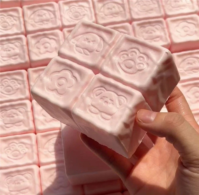Squishy Strawberry Chocolate Milk Cube Cake Bread Squeeze Toy Soft Stress Relief Slow Rising Sensory Fidget Toys for ADHD Autism