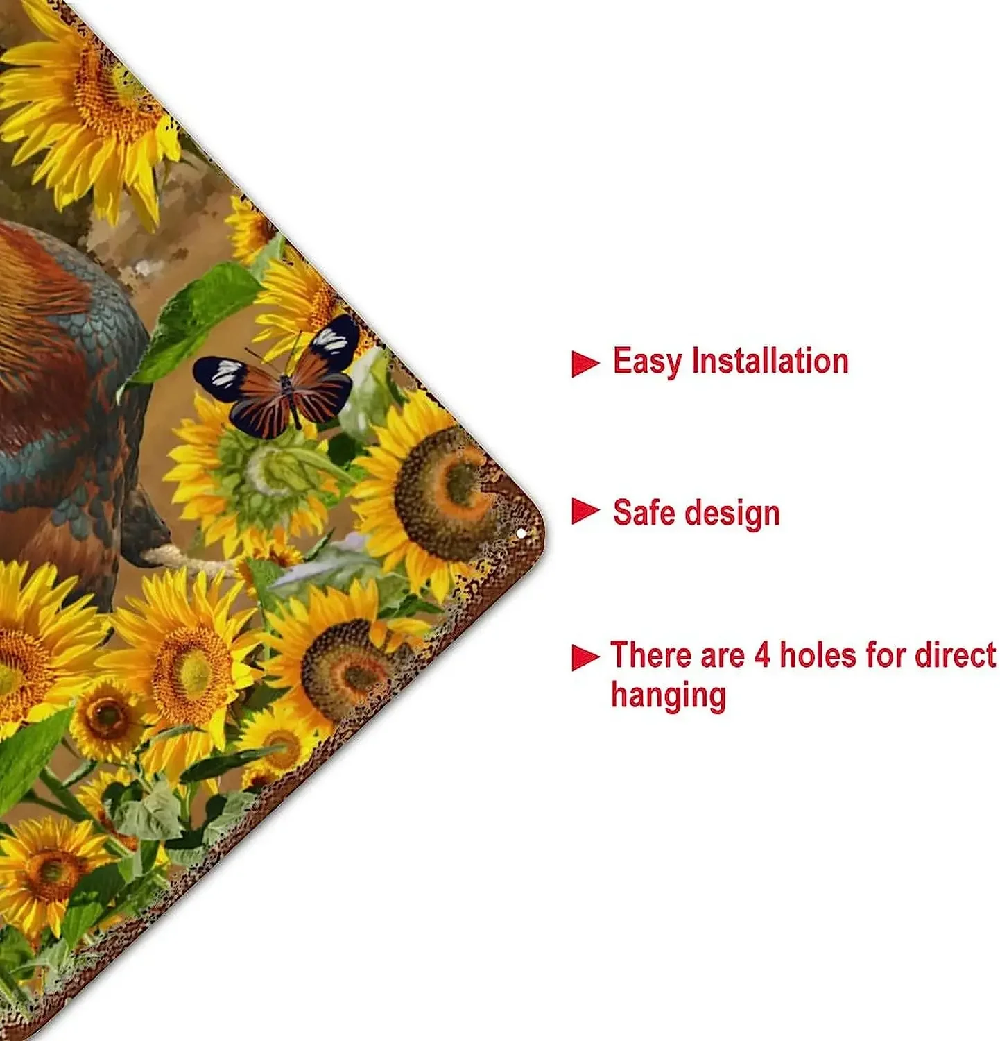 Farm Rooster Tin Sign Sunflower Butterfly Meal Sign Farm Animal Floral Nature Style Iron Poster Painting Garden Sign