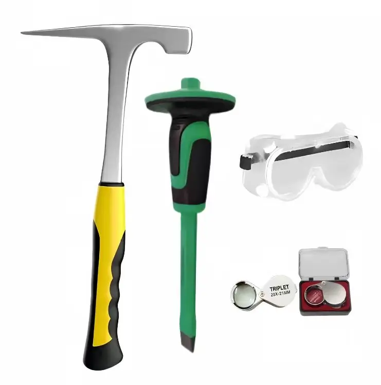 Geological Rock Pick Hammer Set with Chisel for Use in Field Mapping Rock Sampling and Earth Material Characterization