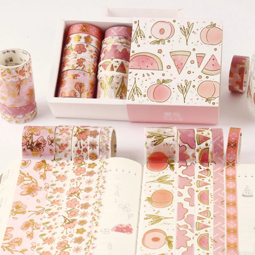 

10Rolls Fruit Washi Tape Set Gold Foil Washitape Kawaii Stationery Diary Decorative Adhesive Tape Journal Supplies Masking Tape