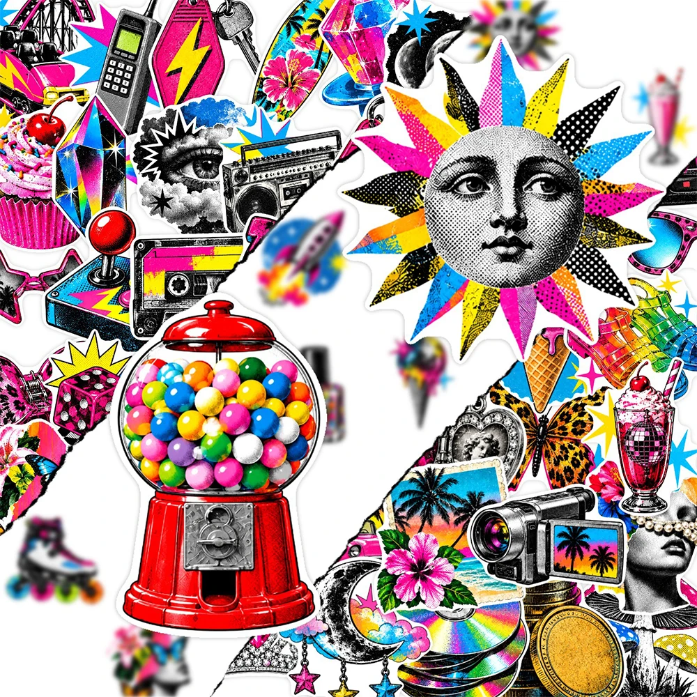 10/30/50pcs Vintage Colorful Art Cartoon Stickers Creative Graffiti Sticker DIY Skateboard Phone Suitcase Waterproof Decals Pack