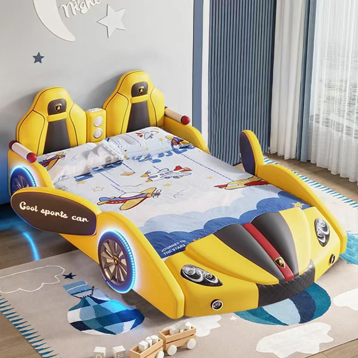 # Para cama infantil de estilo moderno y fresco, cama infantil de cuero tapizada para niños, cama doble creativa con barandilla