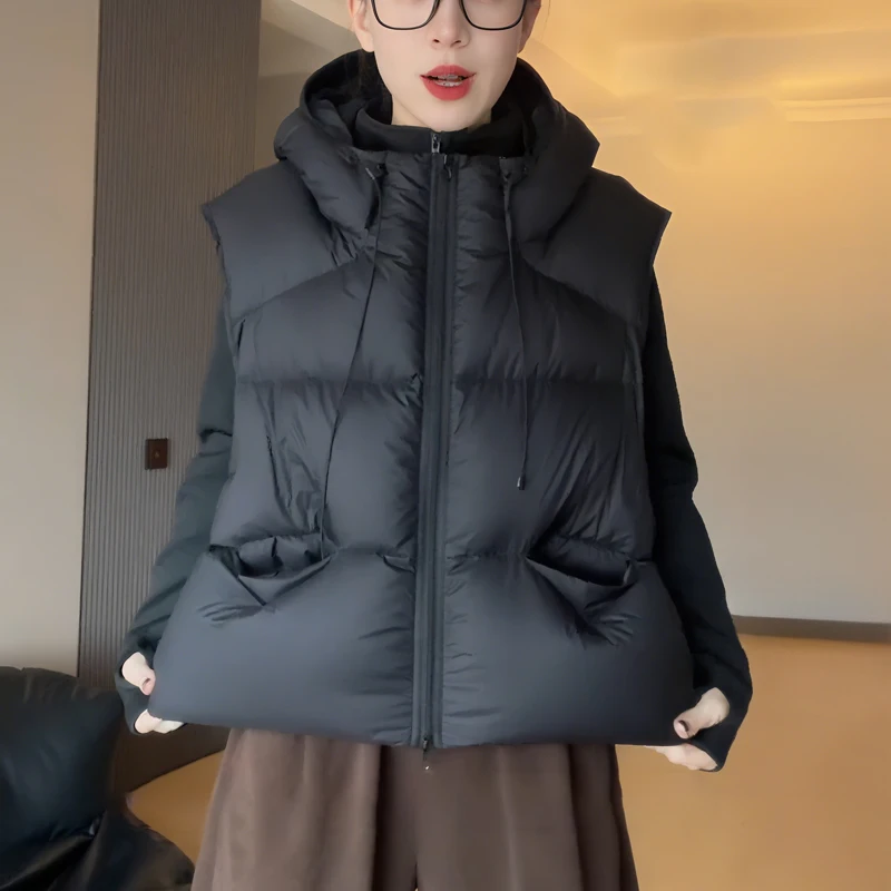 

Модный хлопковый жилет с капюшоном для женщин, новинка зимы, большие размеры, свободный крой, премиум-класс, топ-жилетка, верхняя одежда, простой стиль, на молнии