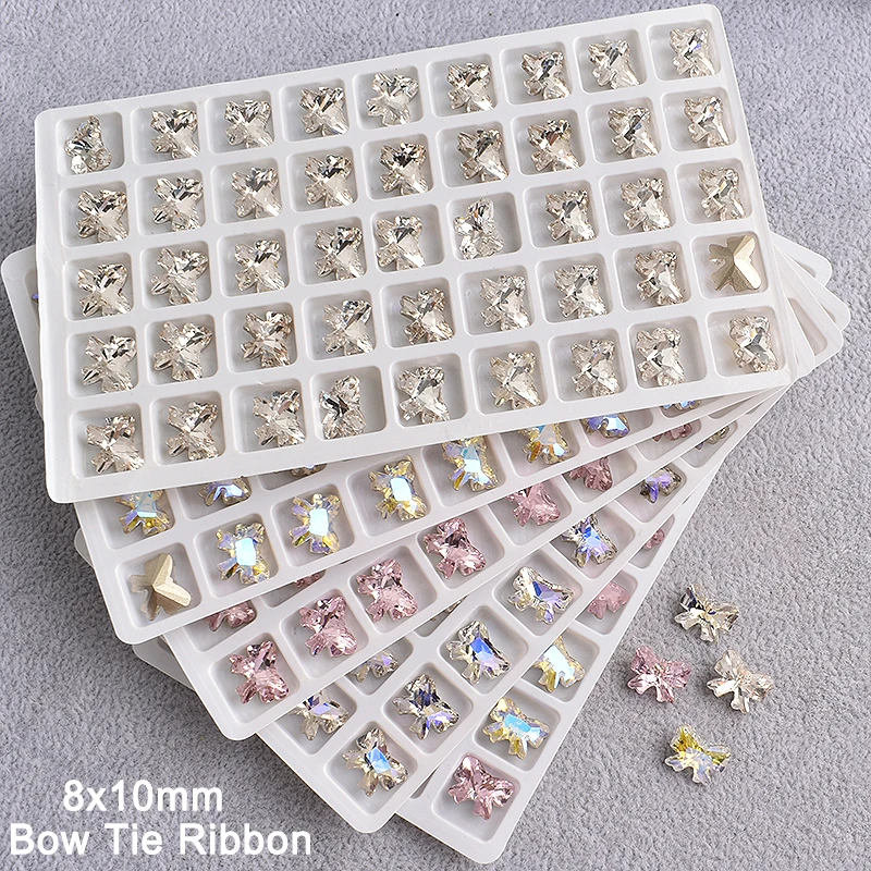 8x10mm Pointed Bottom Bow Ribbon Nail Art Rhinestone K9 Glass Crystal Butterfly 3D Manicure DIY Decoration 20/50pcs