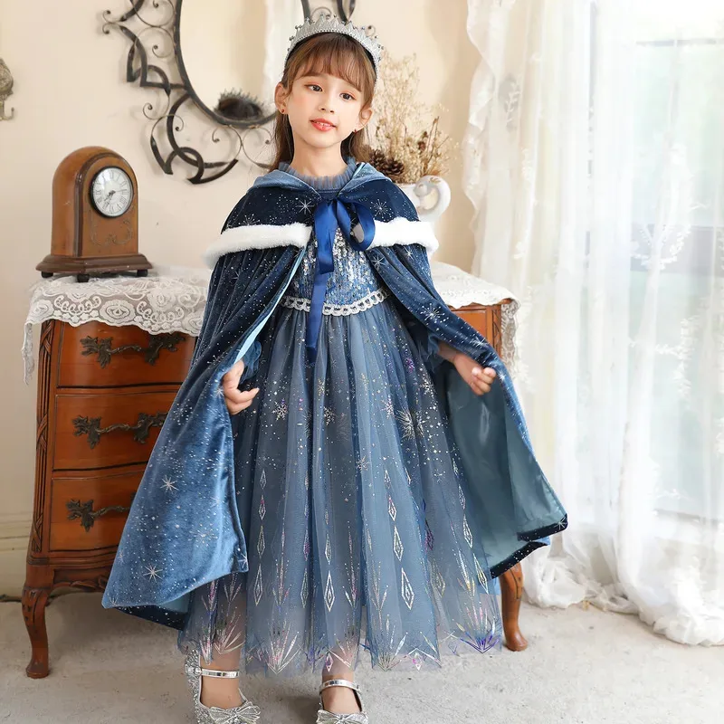 

Плащ принцессы для девочек, пальто с капюшоном, накидка Золушки, нарядный праздничный костюм, одежда, зимнее рождественское новогоднее детское платье
