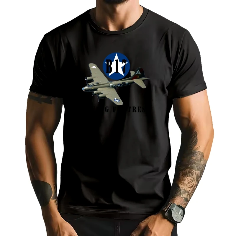 

Funny B17 Flying Fortress Fighter Print T-Shirt New Summer Men Short Sleeve Retro Hip Hop Boy Casual Tops Fashion Man White Tees